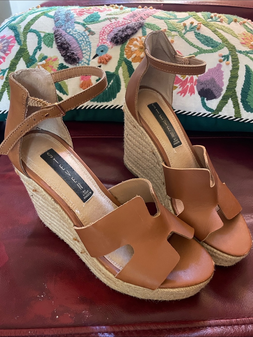 Steven By Steve Madden Tan Leather Espadrille Wedge Sandals